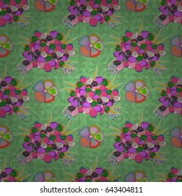 Vector illustration. Seamless abstract hand drawn brushstroke flowers pattern texture. Simple modern chevron print in blue and green colors.