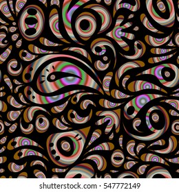 Vector illustration. Seamless abstract multicolored tribal pattern. Hand drawn ethnic texture, flight of imagination.