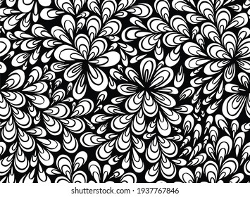vector illustration, seamless abstract pattern, decorative plants with drop-shaped leaves. Vector illustration