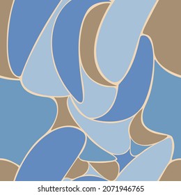 Vector Illustration of seamless abstract stained glass pattern  in blue, brown and beige shades  for the design of  packages or postcards, posters, magazines and other printed publications.