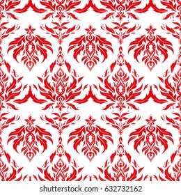Vector illustration. Seamless abstract tribal pattern in red colors. Hand drawn ethnic texture, flight of imagination.