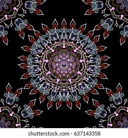 Vector illustration. Seamless abstract tribal pattern in pink and brown colors. Hand drawn ethnic texture, flight of imagination.