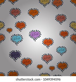 Vector illustration. Seamless All you need is love quote with hearts. Textile graphic t shirt print on white, orange and black colors. Design.