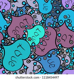 Vector illustration. Seamless All you need is love quote with hearts. Textile graphic t shirt print on blue, black and violet colors. Design.