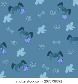 Vector illustration of seamless animal pattern graphic with cute dog, flowers and bones