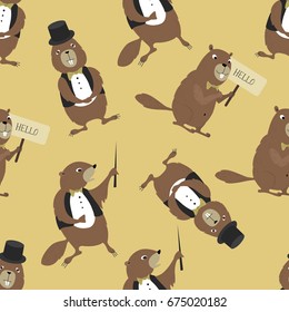 Vector illustration. Seamless animal pattern. Marmonts. For graphic design, wallpaper, fabric, clothing.