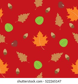 Vector illustration of seamless autumn pattern of nuts and leaves