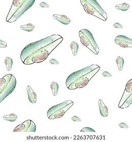 vector illustration of seamless avocado pattern in watercolor. Design element for printing on stationery. packaging, clothing printing
