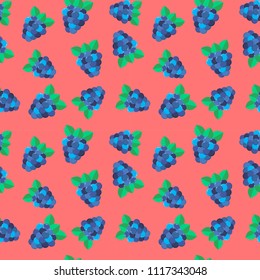 vector illustration. Seamless backgound. Pattern with forest berry BlackBerry on pink.