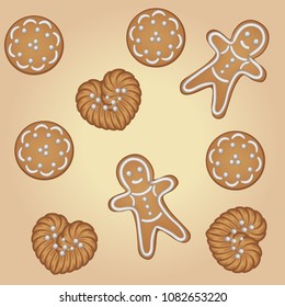 Vector illustration of seamless background, 3D, realistic, delicious Cookies, decorated with different icing, candy for children's treats.