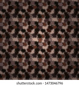 Vector illustration. Seamless background of big and small hearts with swirls in brown, neutral and black colors.