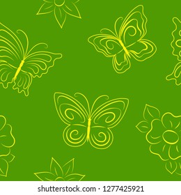 Vector illustration. Seamless background with butterflies and flowers.EPS 8