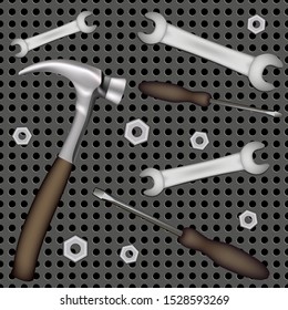 Vector illustration seamless background carpenter work tool set for labor and DIY