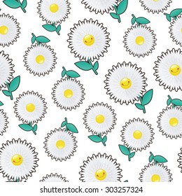 Vector illustration of a seamless background of chamomile flowers.