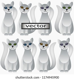 Vector illustration of seamless background closeup of lots of white cats on a grey background