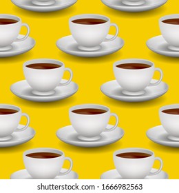 Vector illustration seamless background of a coffee mug on a yellow recolored background
