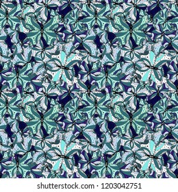 Vector illustration. Seamless background of colorful butterflies on blue, neutral and white colors. Perfect for textile, wallpapers, web page backgrounds, surface textures.