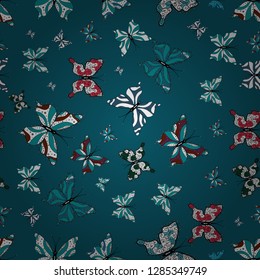 Vector illustration. Seamless background of colorful butterflies on black, blue and white colors. Perfect for textile, wallpapers, web page backgrounds, surface textures.