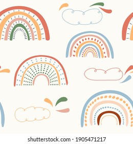 Vector illustration. Seamless background. Colorful rainbow pattern. Design elements for banner, web page, print. Baby cute design graphic. Minimal hand drawn style. Simple doodle shapes. Abstract art.