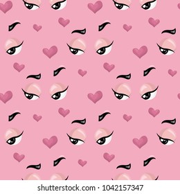 Vector illustration of the seamless background with comic face and hearts.