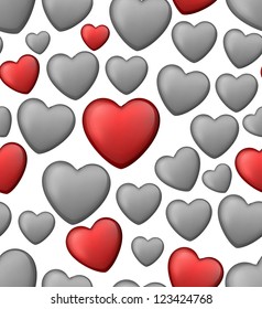 Vector illustration of seamless background. Contains of red and grey bubble hearts. eps 10.
