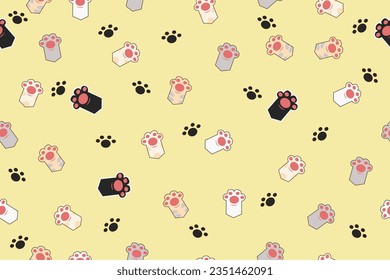Vector illustration of a seamless background with cute cat paws.