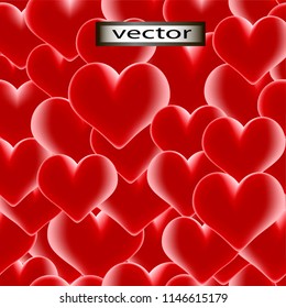 Vector illustration of seamless background filled with red 3D volumetric hearts