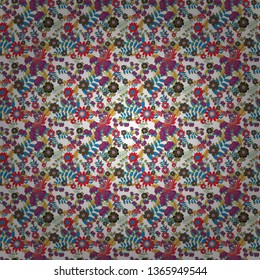 Vector illustration. Seamless background floral pattern. Abstract flowers in yellow, purple and white colors.
