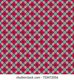 Vector illustration. Seamless background floral pattern. Abstract flowers in blue, magenta and orange colors.