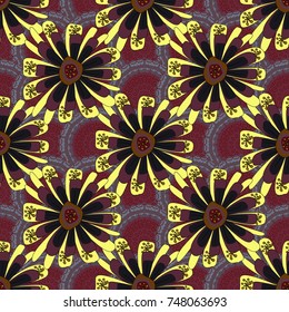 Vector illustration. Seamless background floral pattern. Abstract flowers in brown, black and yellow colors.