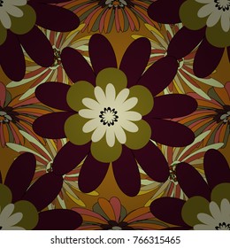 Vector illustration. Seamless background floral pattern. Abstract flowers in gray, brown and magenta colors.