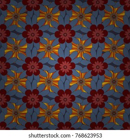 Vector illustration. Seamless background floral pattern. Abstract flowers in red, orange and blue colors.