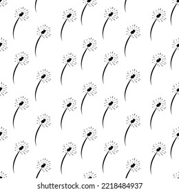 Vector illustration of seamless background of fluffy dandelion flowers on white surface