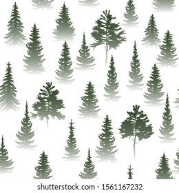 Vector illustration of a seamless background of forest coniferous trees of spruce, pine