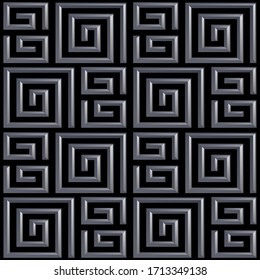 Vector illustration seamless background geometric pattern of iron color on black, pattern of figures