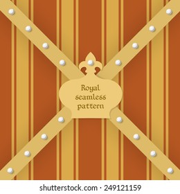 Vector illustration:   seamless background with golden and red stripes and golden crosshairs bands  with pearls and crown