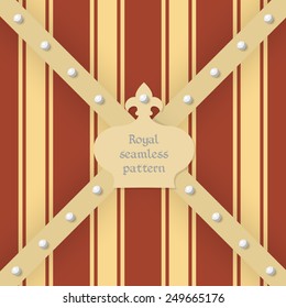 Vector illustration:   seamless background with golden and red stripes and golden crosshairs bands  with pearls and crown