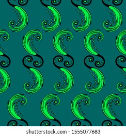 Vector illustration of a seamless background of green color pattern Oriental, Indian, Turkish style allover print