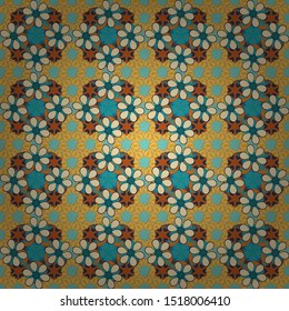 Vector illustration. Seamless background with hand drawn flowers and plants. Seamless pattern of stylized little flowers in beige, blue and yellow colors.