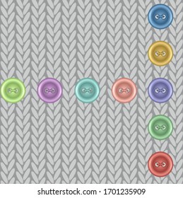 Ilustración vectorial textura de punto de fondo transparente con botones coloridos y luminosos fabricados a mano