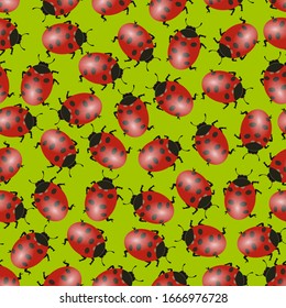 Vector illustration of a seamless background of ladybugs spotted red beetles