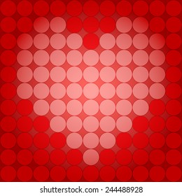 Vector illustration: seamless background love symbol heart made of red and white circles