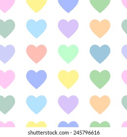 Vector illustration: seamless background with love symbols rainbow hearts on white backdrop