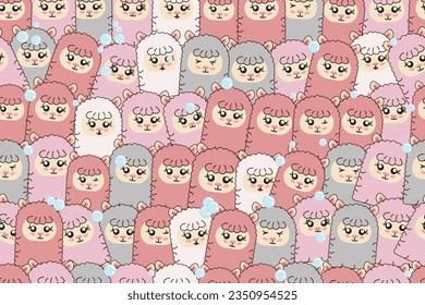Vector illustration of a seamless background with many alpacas, without geometric joins.