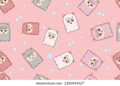 Vector illustration of a seamless background with many alpacas, without geometric joins.