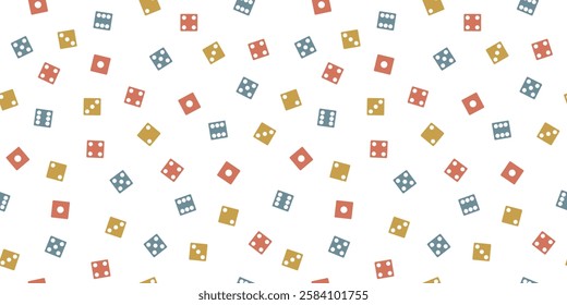 Vector illustration of seamless background material of randomly scattered colorful dice