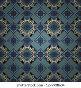Vector illustration. Seamless background. Maximal element tiles geometric seamless pattern in gray, brown and blue colors.