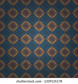 Vector illustration. Seamless background. Maximal element tiles geometric seamless pattern in brown, gray and blue colors.