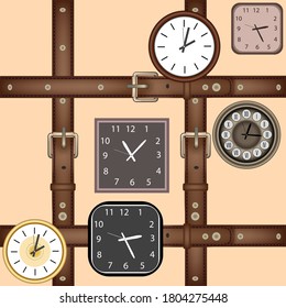 Vector illustration of seamless background of men's watches and belts