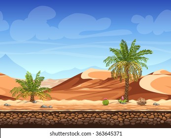 Vector illustration - seamless background - palm trees in desert - for game design